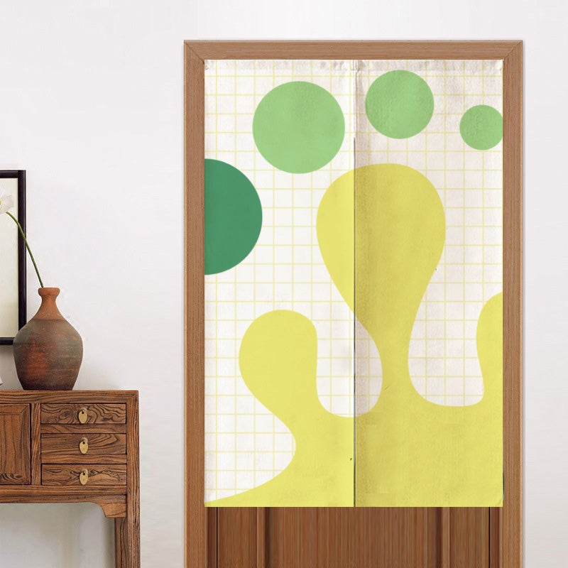 Yellow Green Wave and Dots Door Curtain
