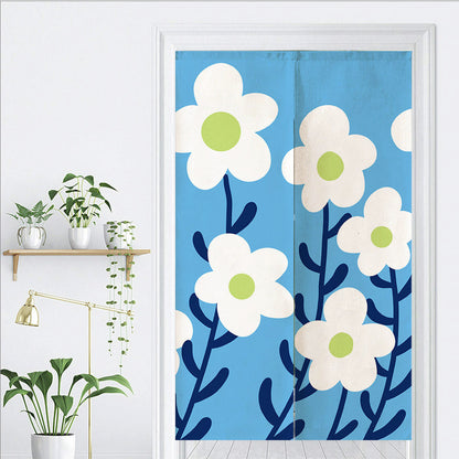 Feblilac White Flower and Blue Ground Doorway Curtain, Multiple Sized floral Door Curtains, Unique Door décor, Boho Doorway Cover, Customized Door Curtains