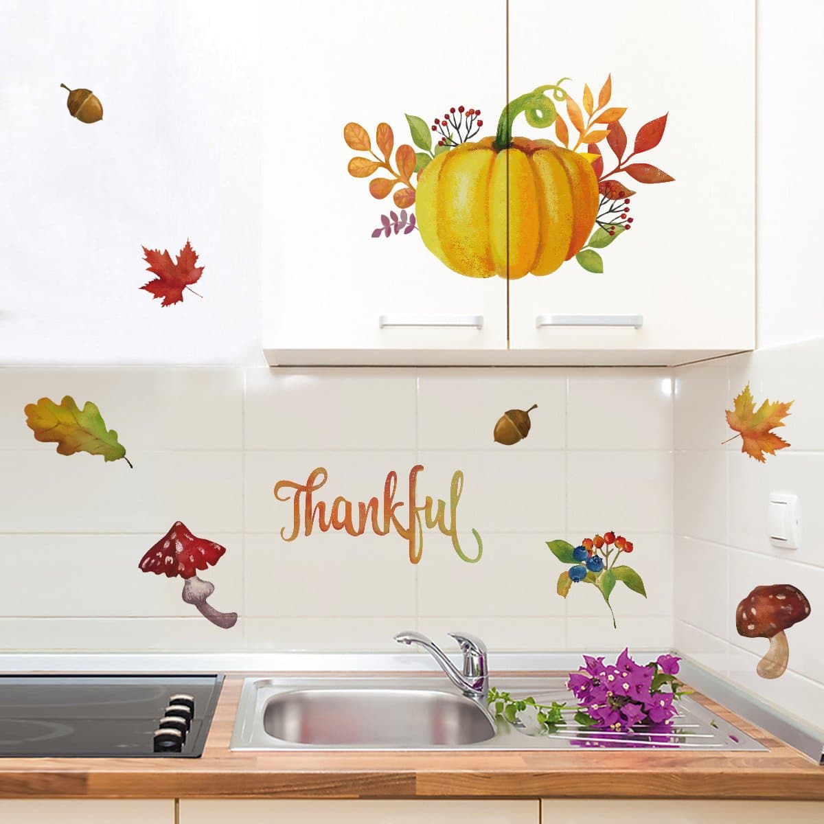 Pumpkin Fall Leaves Wall Decals