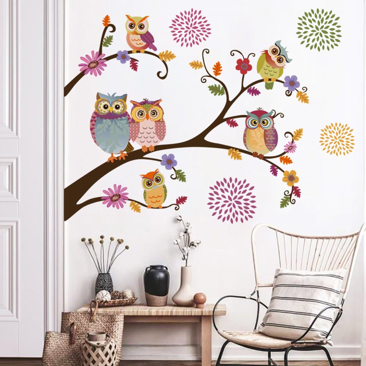 Owl Tree Flower Wall Decals