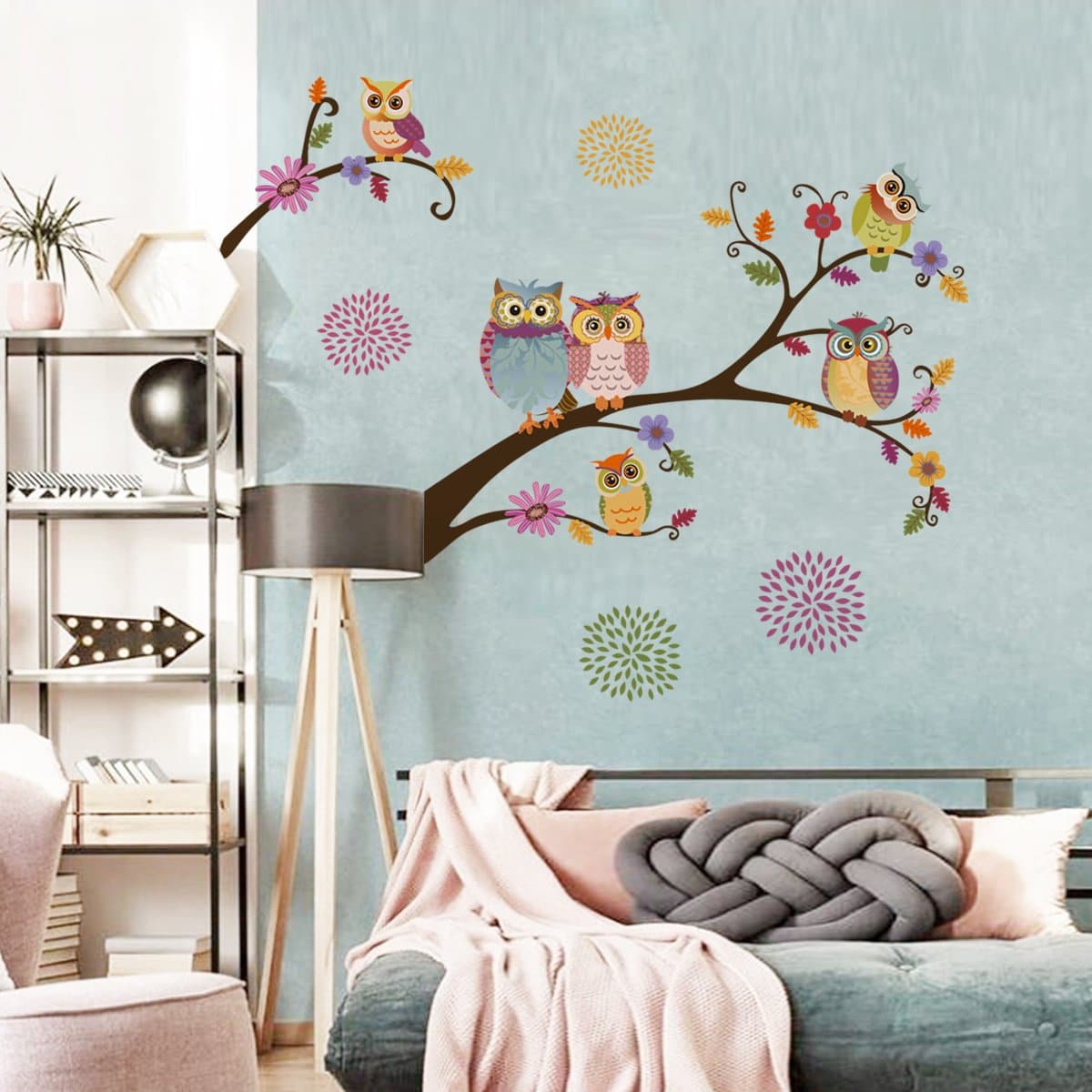 Owl Tree Flower Wall Decals