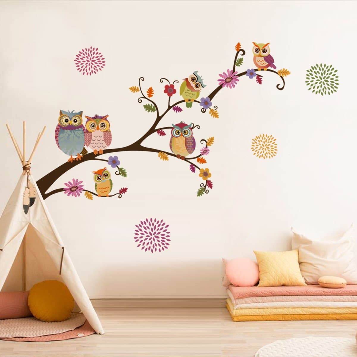 Owl Tree Flower Wall Decals