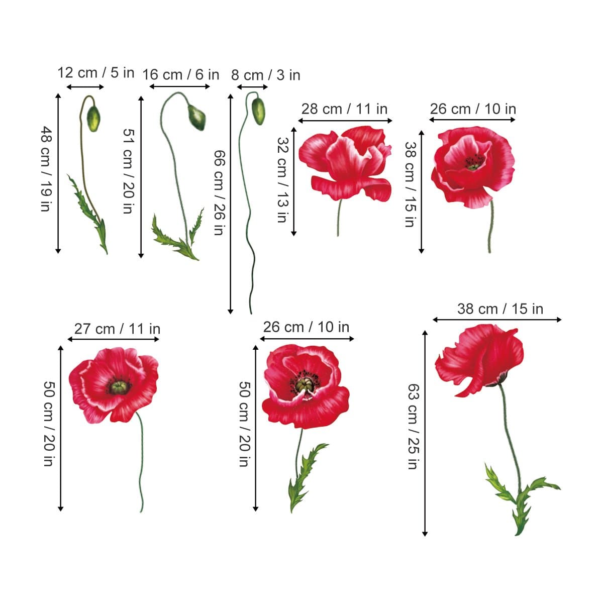 Red Poppy Flower Wall Decals