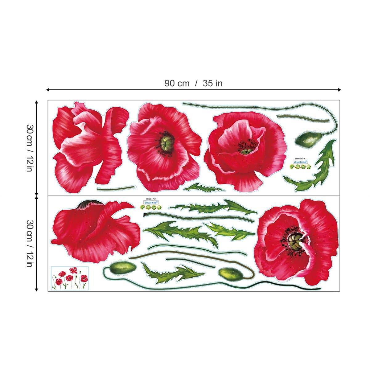Red Poppy Flower Wall Decals