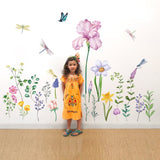 Garden Flower Dragonfly Wall Decals