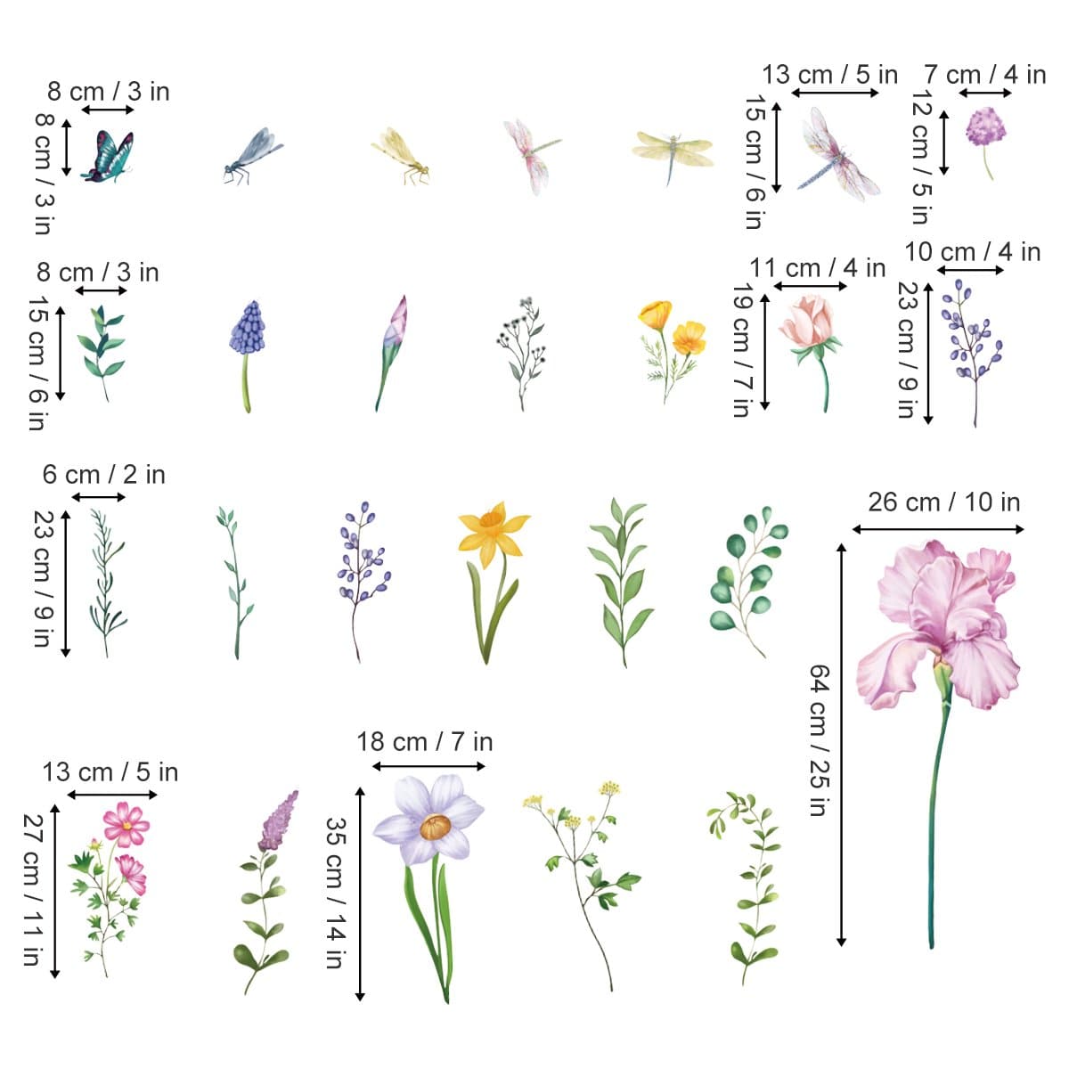 Garden Flower Dragonfly Wall Decals