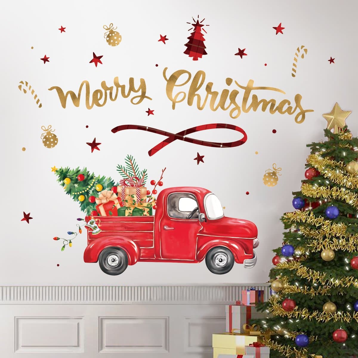 Christmas Red Cars Trees Wall Decals