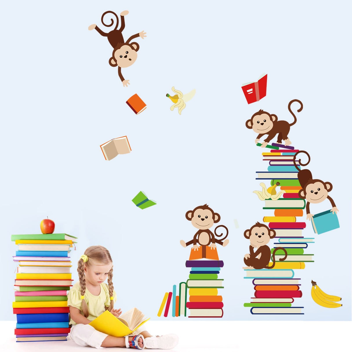 Monkey  Reading Books Wall Decals