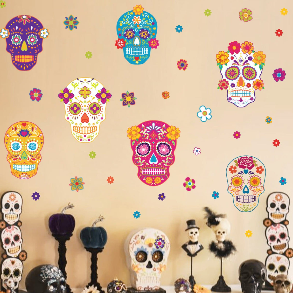 Colorful Halloween Skeleton Wall Decals