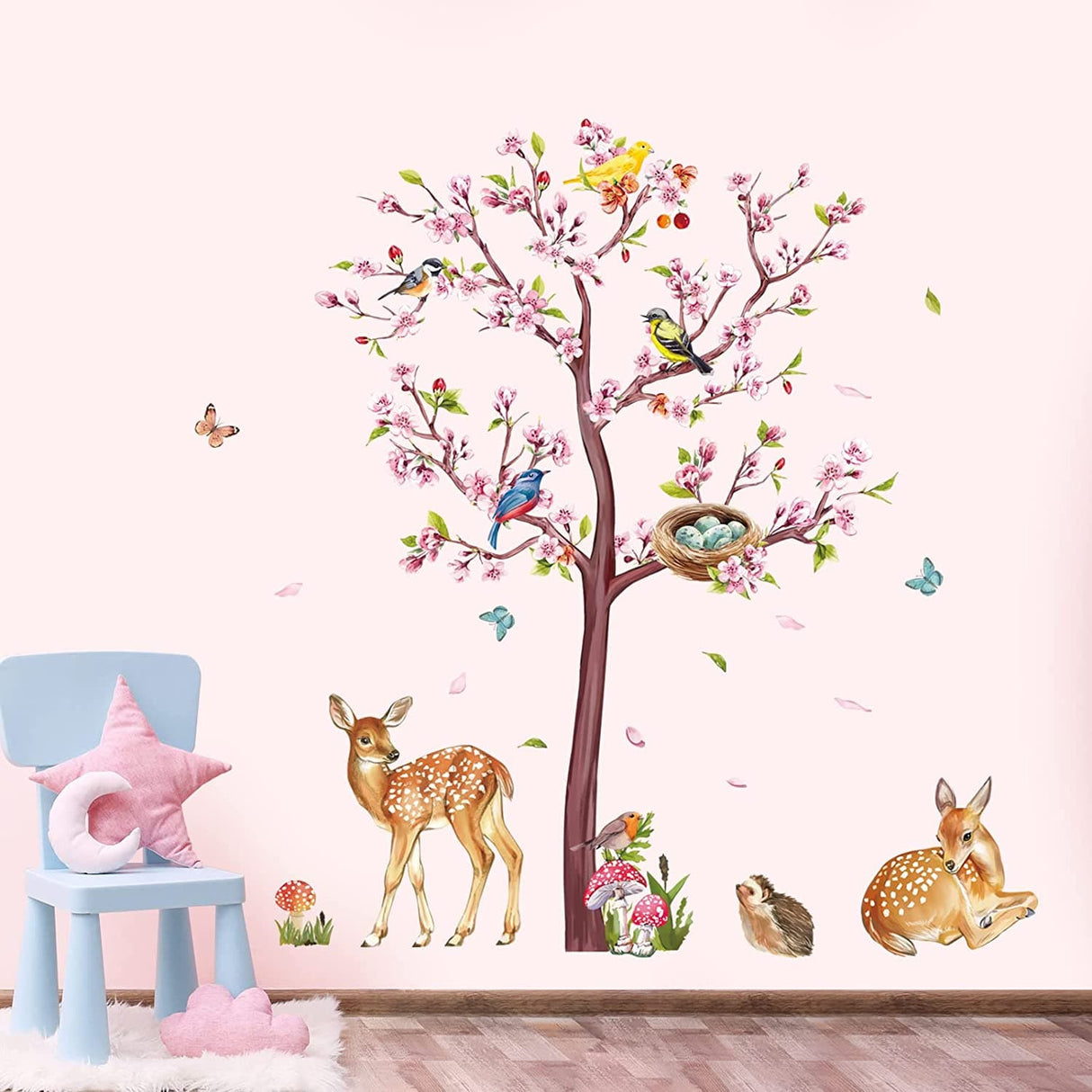 Pink Flower Deer Wall Decals