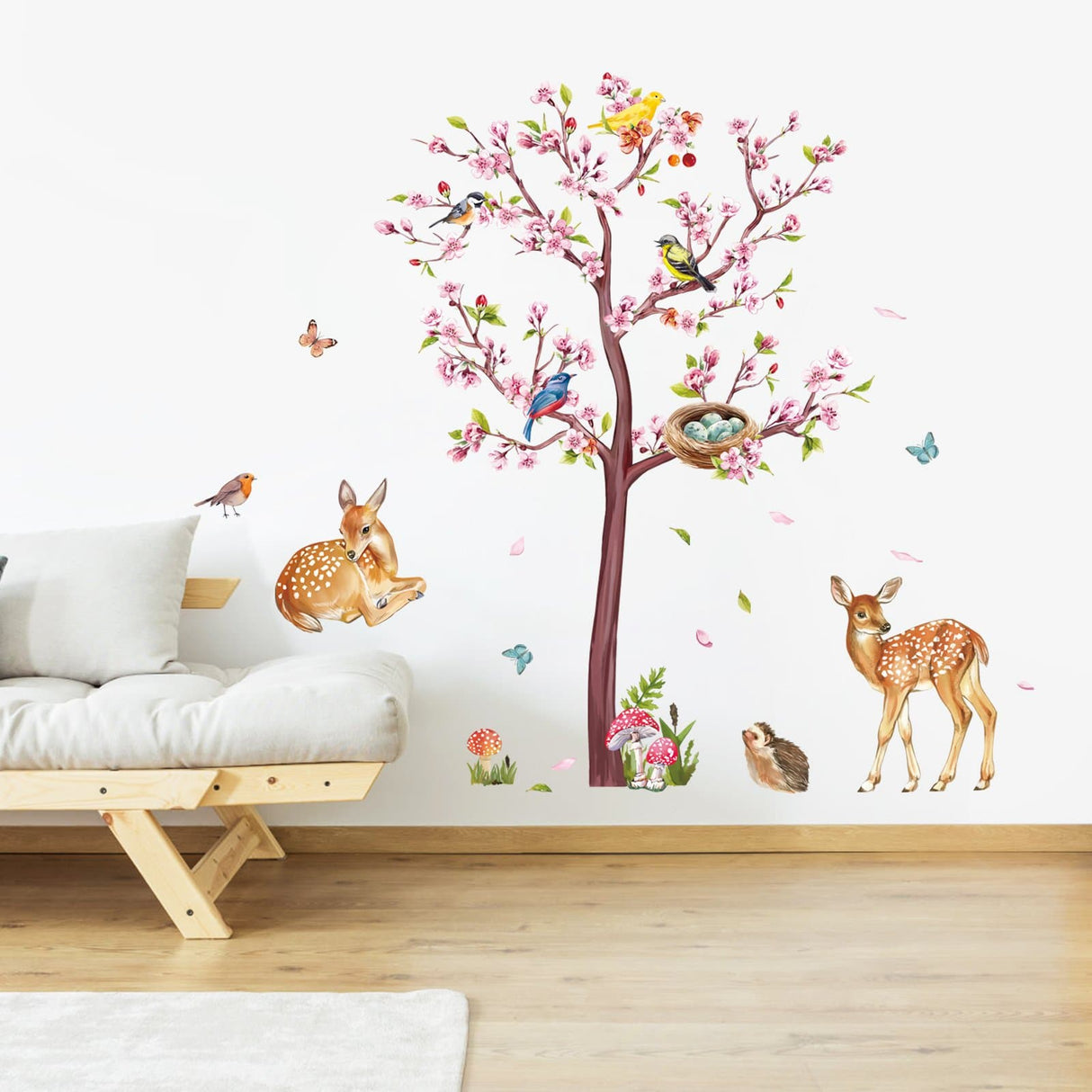 Pink Flower Deer Wall Decals