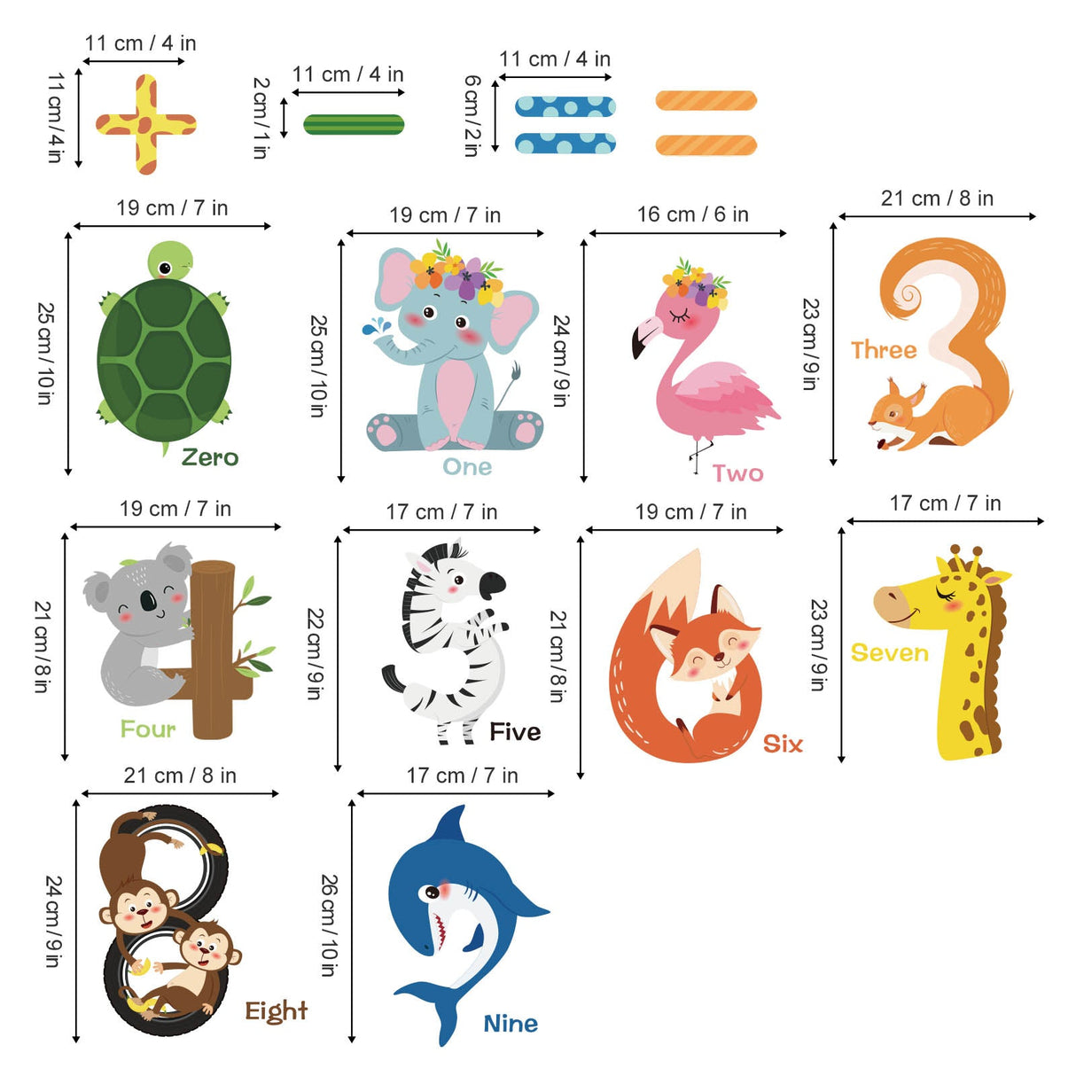 Number Animals Wall Decals