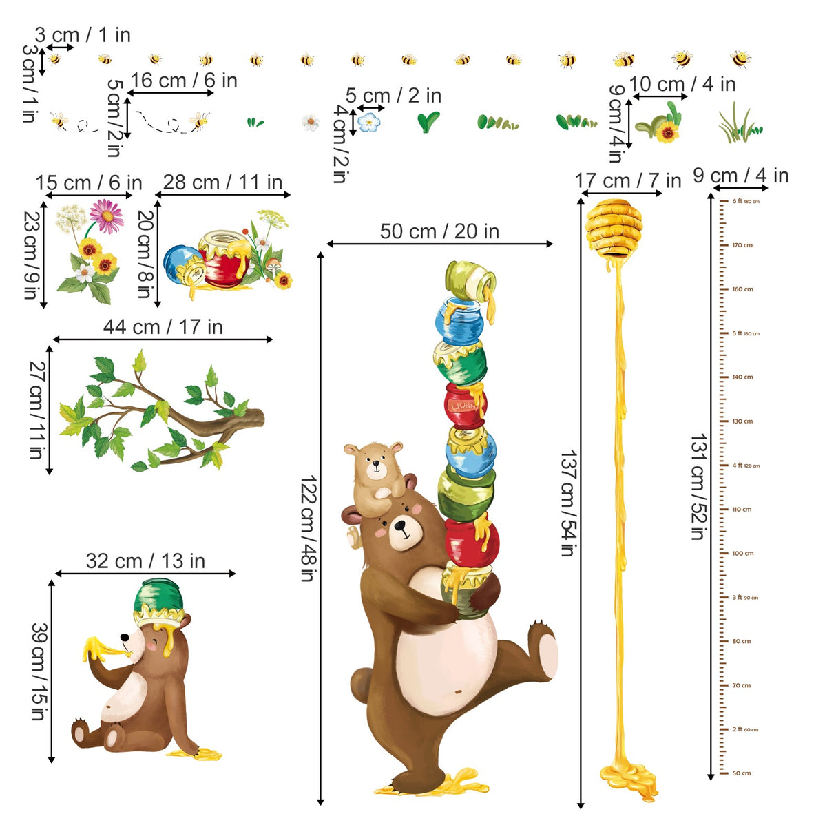 Bear Height Chart Wall Decals