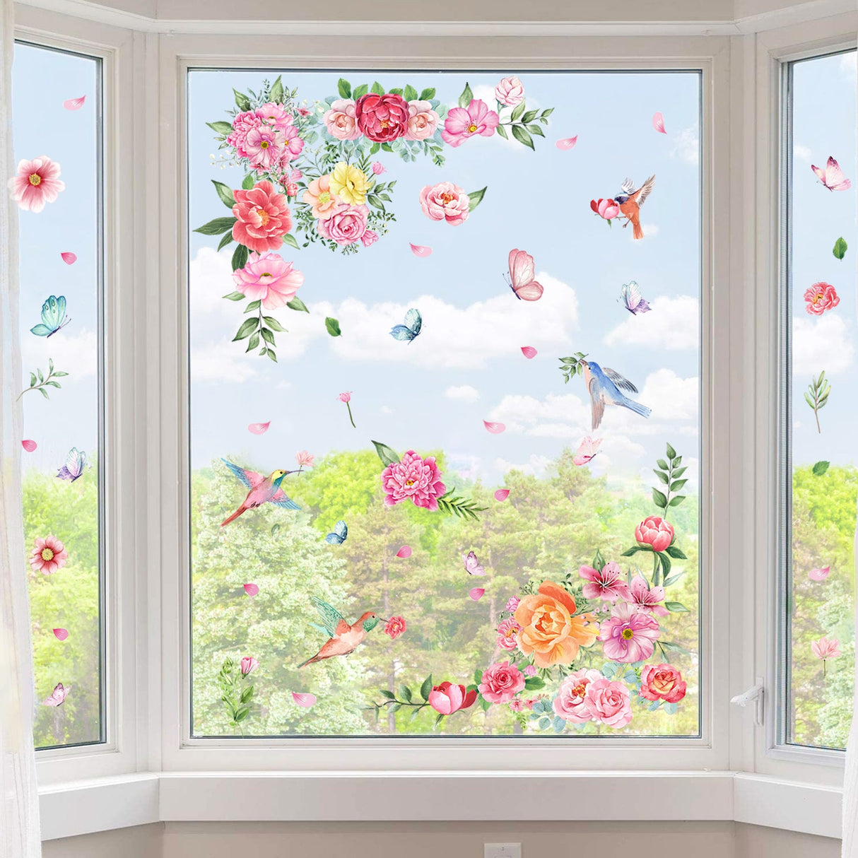 Spring Flower Birds Window Decals