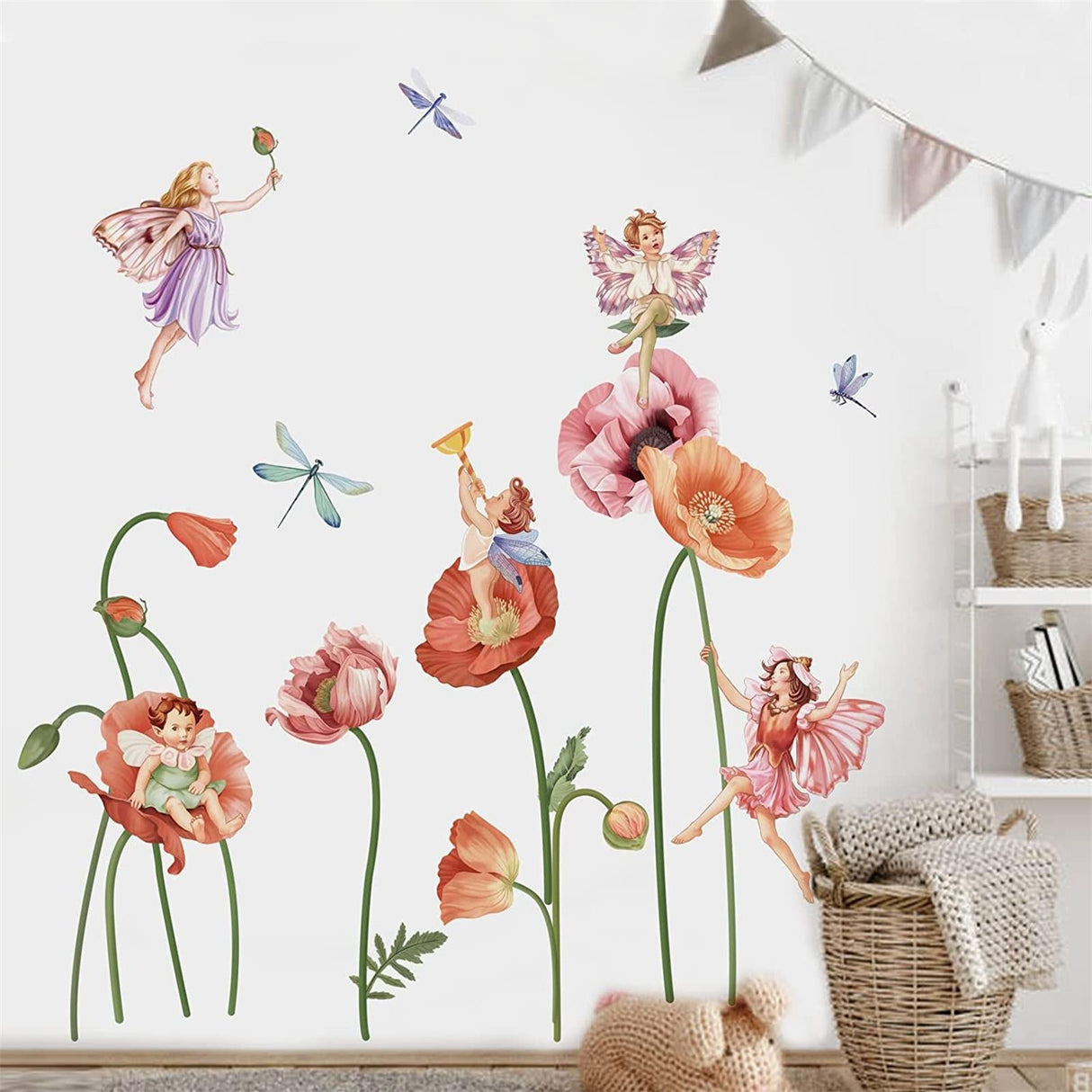 Poppy Flower Fairy Wall Decals