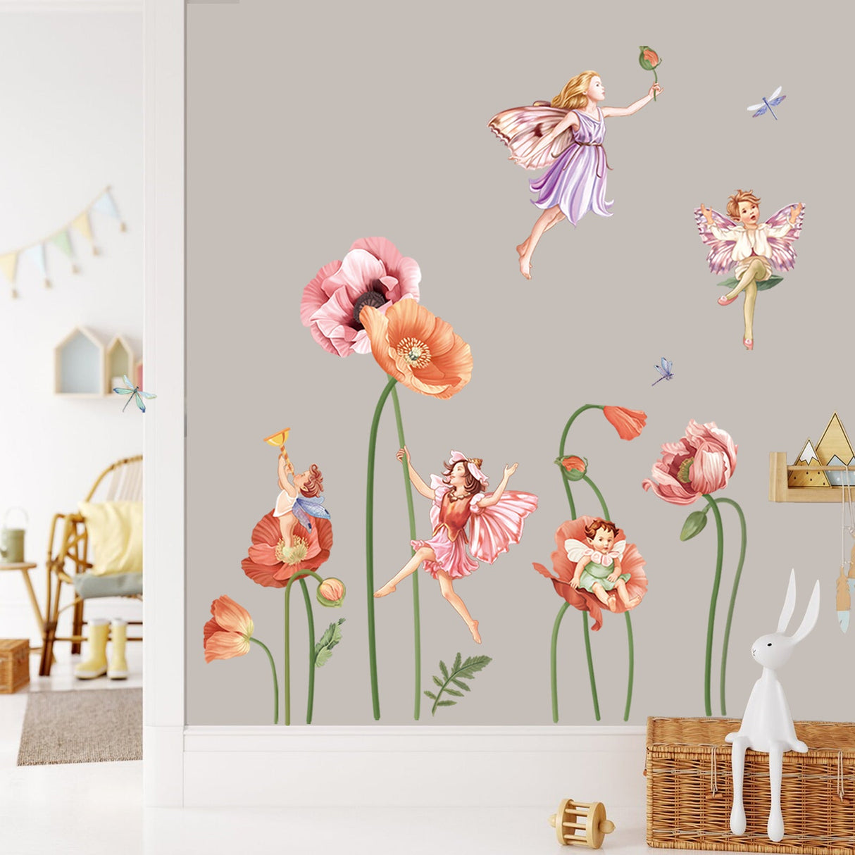 Poppy Flower Fairy Wall Decals