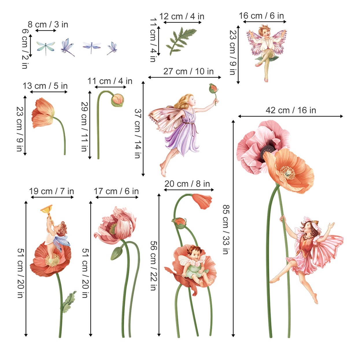 Poppy Flower Fairy Wall Decals