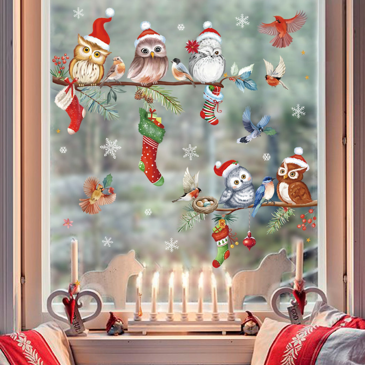 Christmas Owl Window Decals