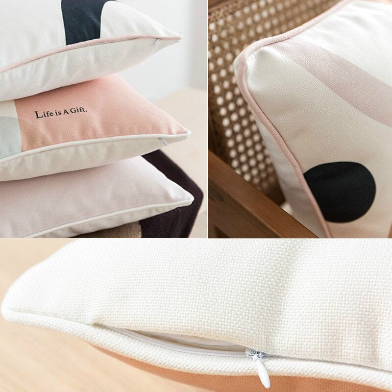 Cushion Cover Bedding Decorative Pillow Case Modern Nordic Simple Pink Geometric Blend Coussin Home Office Store Decor
