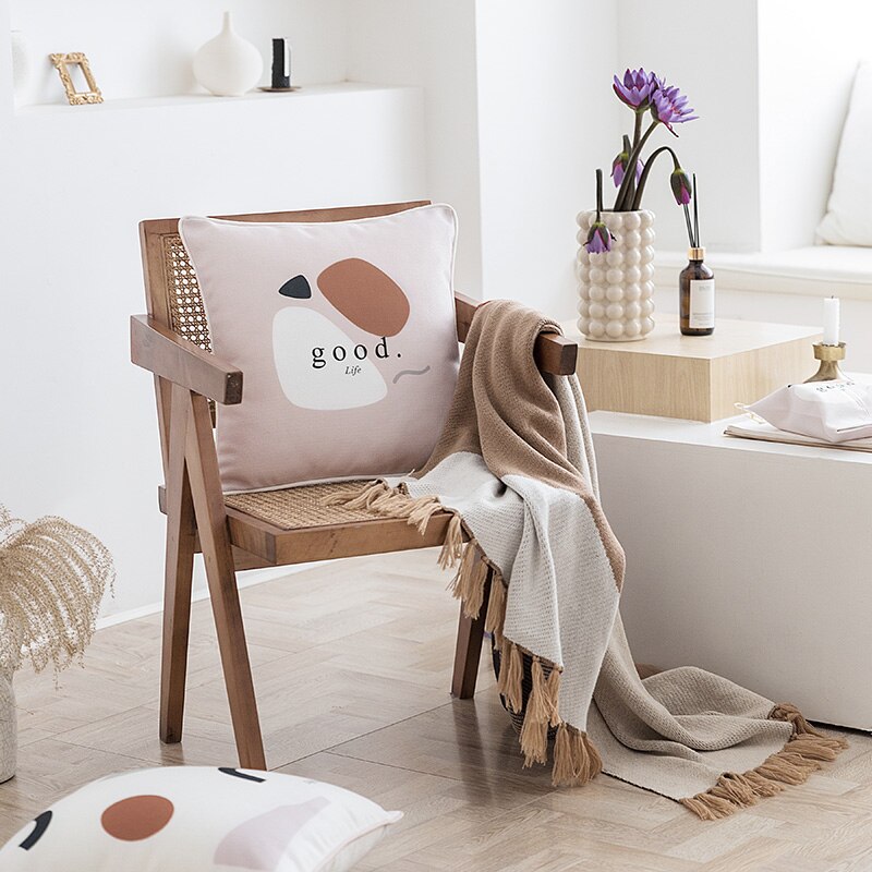 Cushion Cover Bedding Decorative Pillow Case Modern Nordic Simple Pink Geometric Blend Coussin Home Office Store Decor