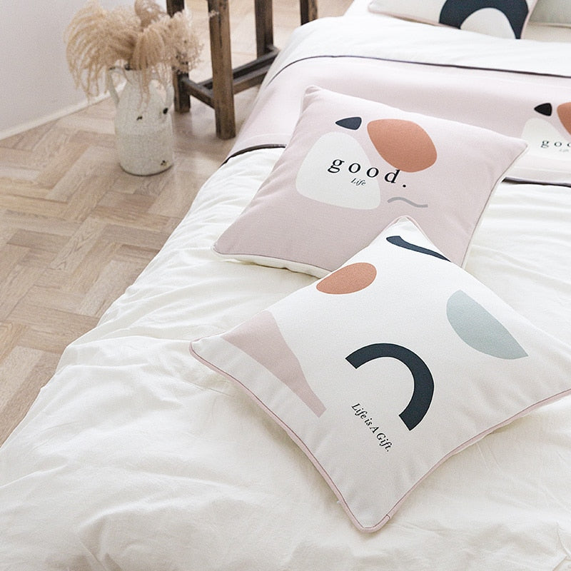 Cushion Cover Bedding Decorative Pillow Case Modern Nordic Simple Pink Geometric Blend Coussin Home Office Store Decor