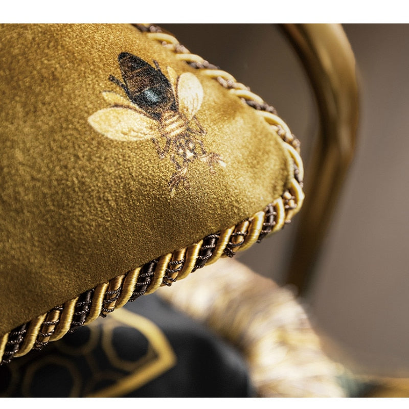 Cushion Cover Decorative Pillow Case European Luxury Art Gold Yellow Bee Print Velvet Soft Coussin Sofa Chair Cushion