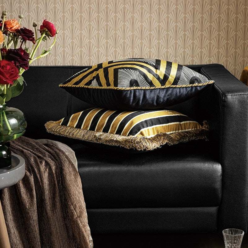 Cushion Cover Decorative Pillow Case European Luxury Art Gold Yellow Bee Print Velvet Soft Coussin Sofa Chair Cushion