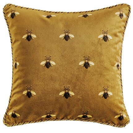 Cushion Cover Decorative Pillow Case European Luxury Art Gold Yellow Bee Print Velvet Soft Coussin Sofa Chair Cushion