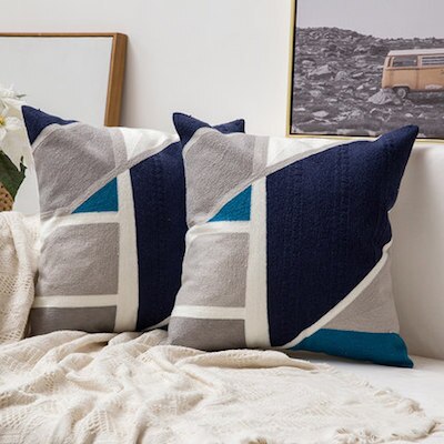 Cushion Cover Decorative Pillow Case Mediterranean Sea Cotton Thread Embroidery Modern Simple Line Coussin Sofa Deco