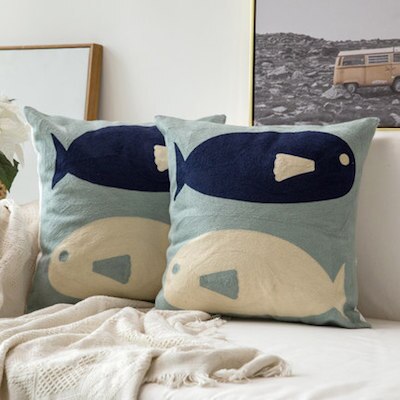 Cushion Cover Decorative Pillow Case Mediterranean Sea Cotton Thread Embroidery Modern Simple Line Coussin Sofa Deco