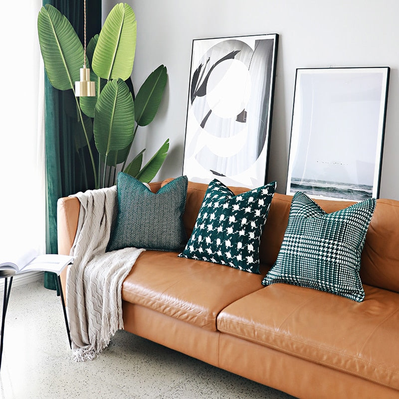 Cushion Cover Decorative Pillow Case Modern Simple Green Art Swallow Gird Soft Chenille Coussin Sofa Chair Cushion Case