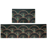 Feblilac Darker Green and Golden Fanshaped Pattern PVC Leather Kitchen Mat