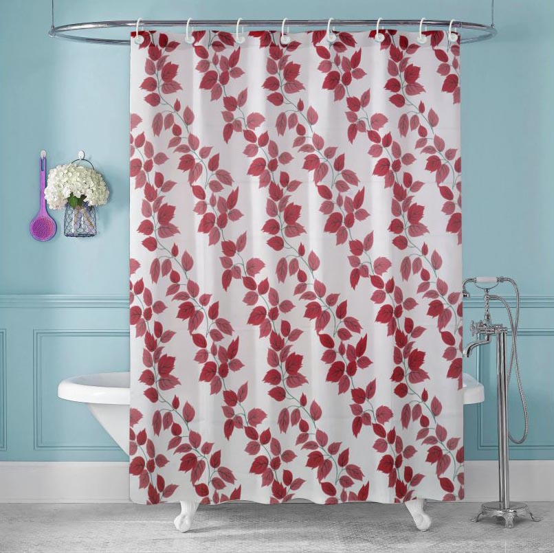 Feblilac Red Vines and Leaves Shower Curtain with Hooks, Floral Bathroom Curtains with Ring, Unique Bathroom décor, Boho Shower Curtain, Customized Bathroom Curtains, Extra Long Shower Curtain