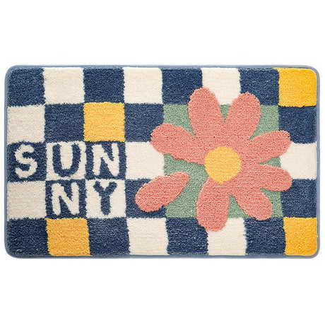 Feblilac Colored Checkerboard Bath Mat, Flower Bathroom Rug, Soft Plush Water-Absorbent , Multiple Sized Floral Anti Slip Toilet Mat, Thick Bathroom Carpet, Art Bathroom Mats, Best Bath Rugs, Hot Shower Mat, Toilet Rug for Bath