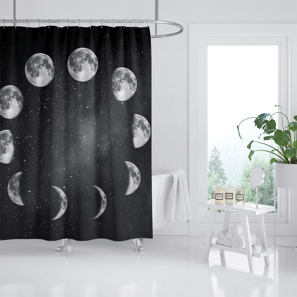 Earth and Universe Black Shower Curtain