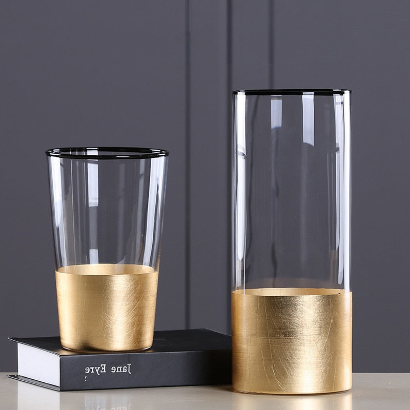 Glass Flower Vase with Gold Foil Living Room Decor