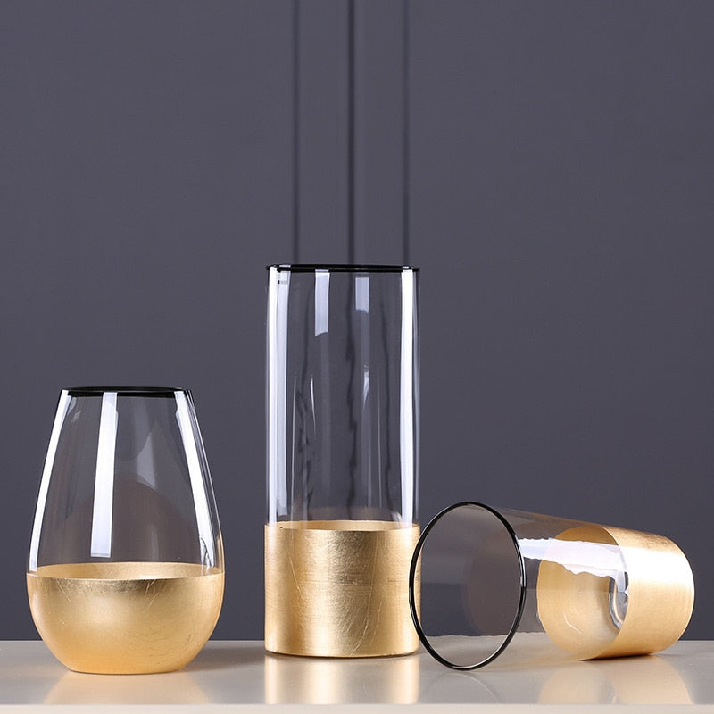 Glass Flower Vase with Gold Foil Living Room Decor
