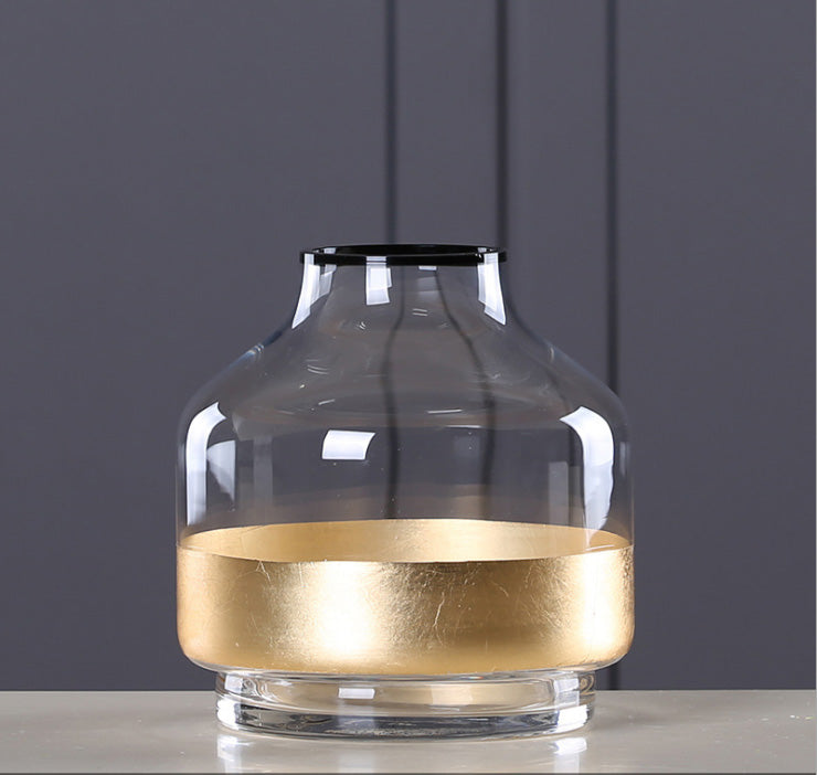 Glass Flower Vase with Gold Foil Living Room Decor