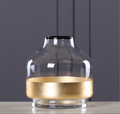 Glass Flower Vase with Gold Foil Living Room Decor