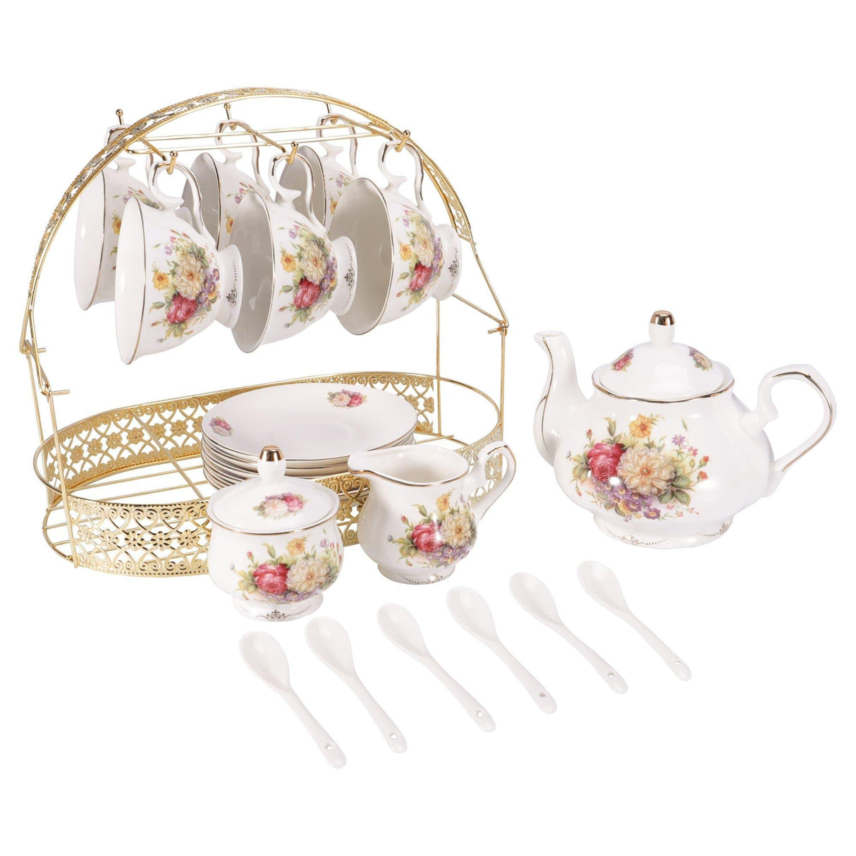 15 Piece European Rose Ceramic Tea Set