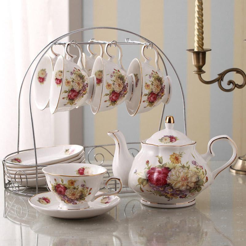 15 Piece European Rose Ceramic Tea Set