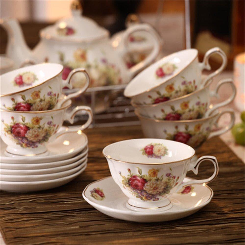 15 Piece European Rose Ceramic Tea Set