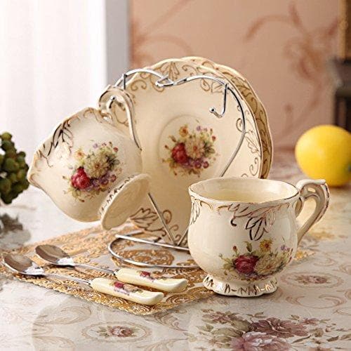 European Rose Ivory Porcelain Tea Set