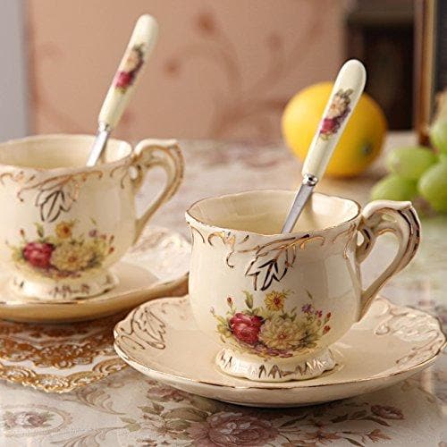European Rose Ivory Porcelain Tea Set