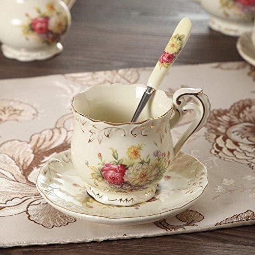 European Rose Ivory Porcelain Tea Set