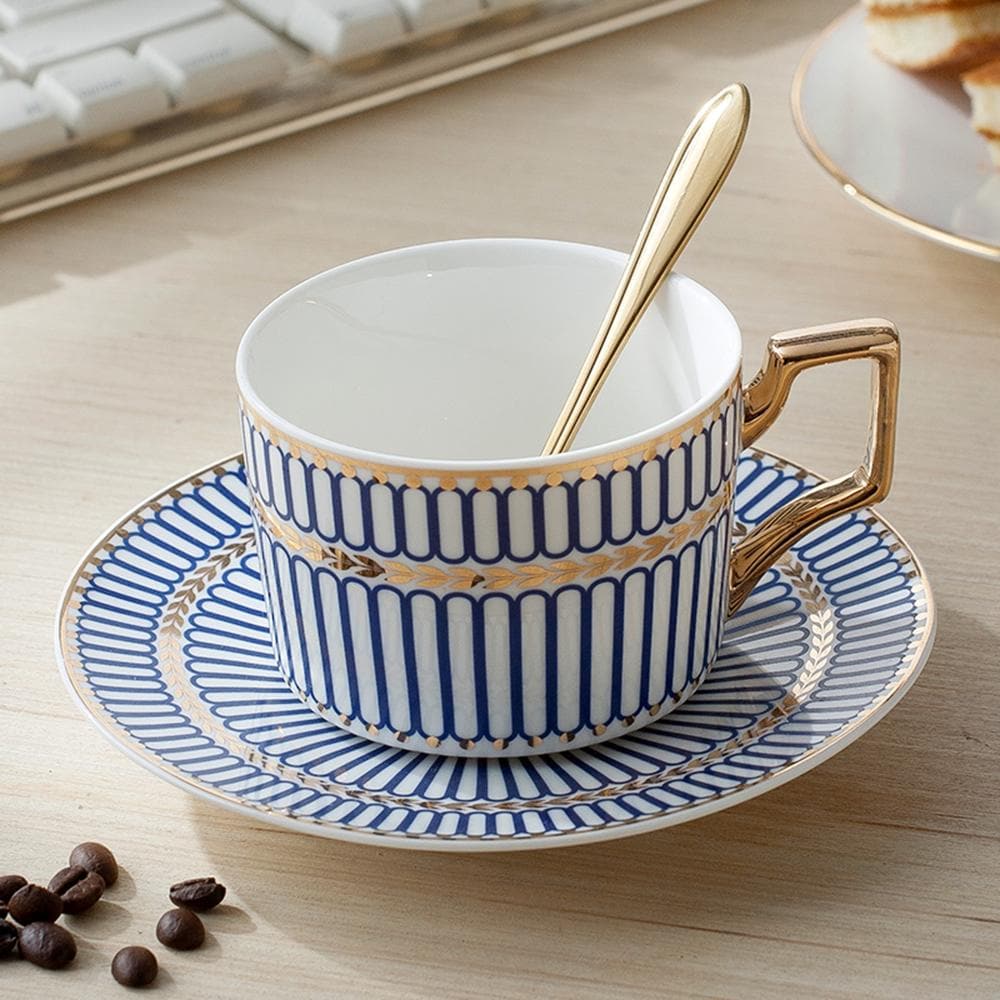 Blue Bone China Coffee Cup