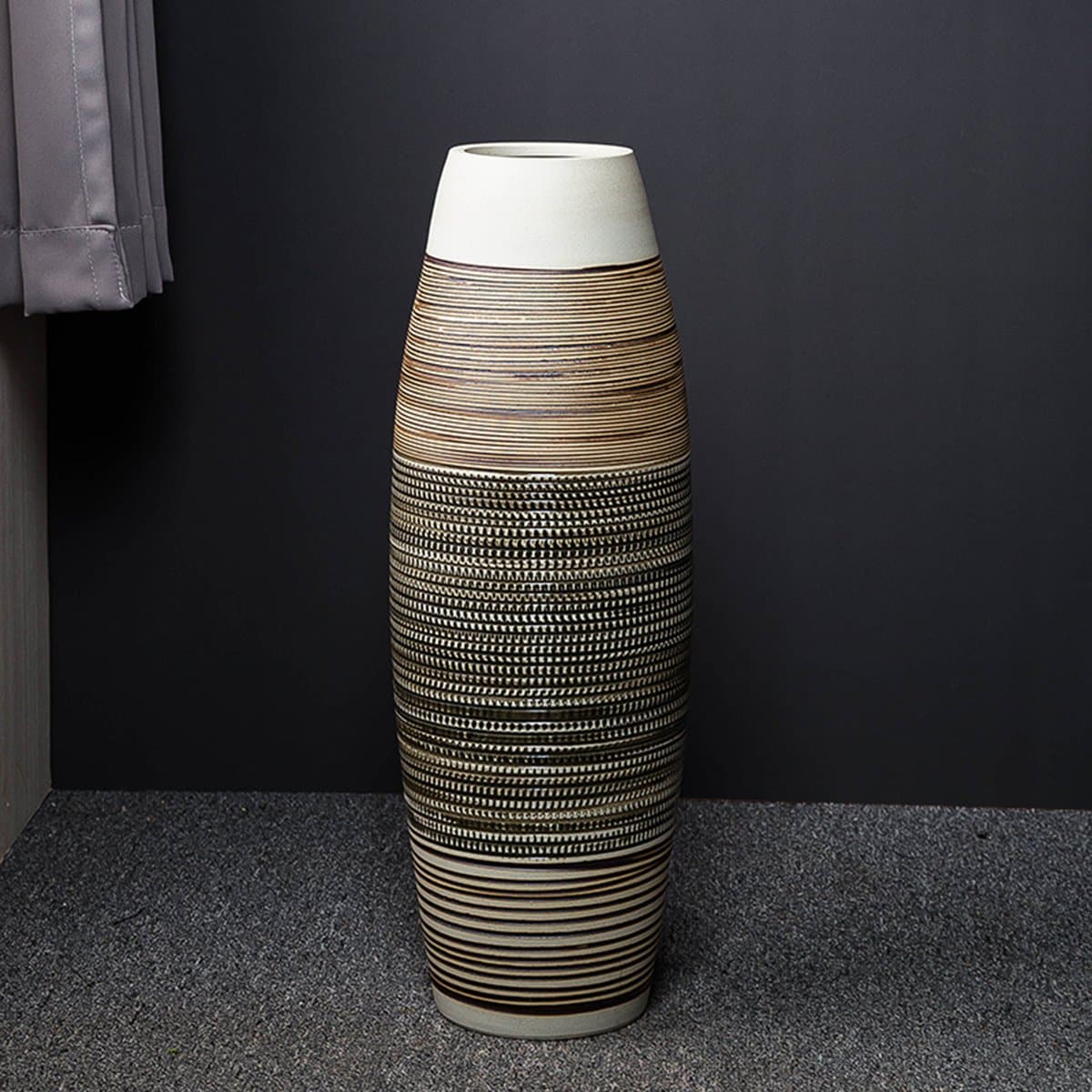 Brown Stripe Ceramic Floor Vase