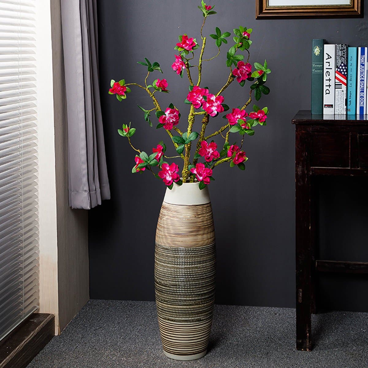 Brown Stripe Ceramic Floor Vase