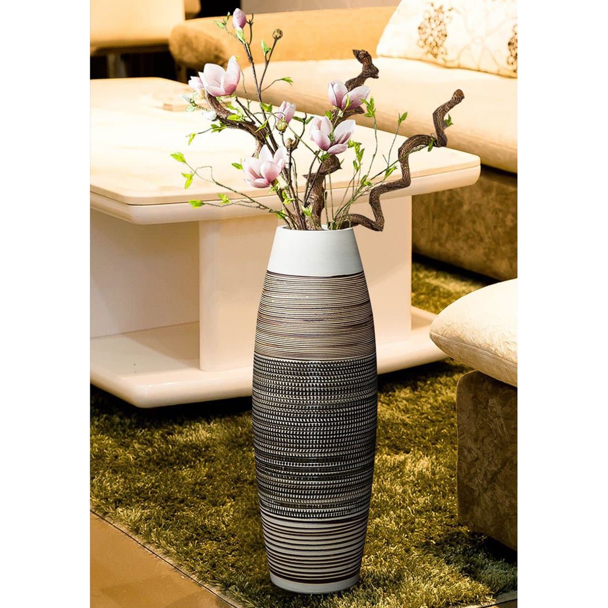 Brown Stripe Ceramic Floor Vase