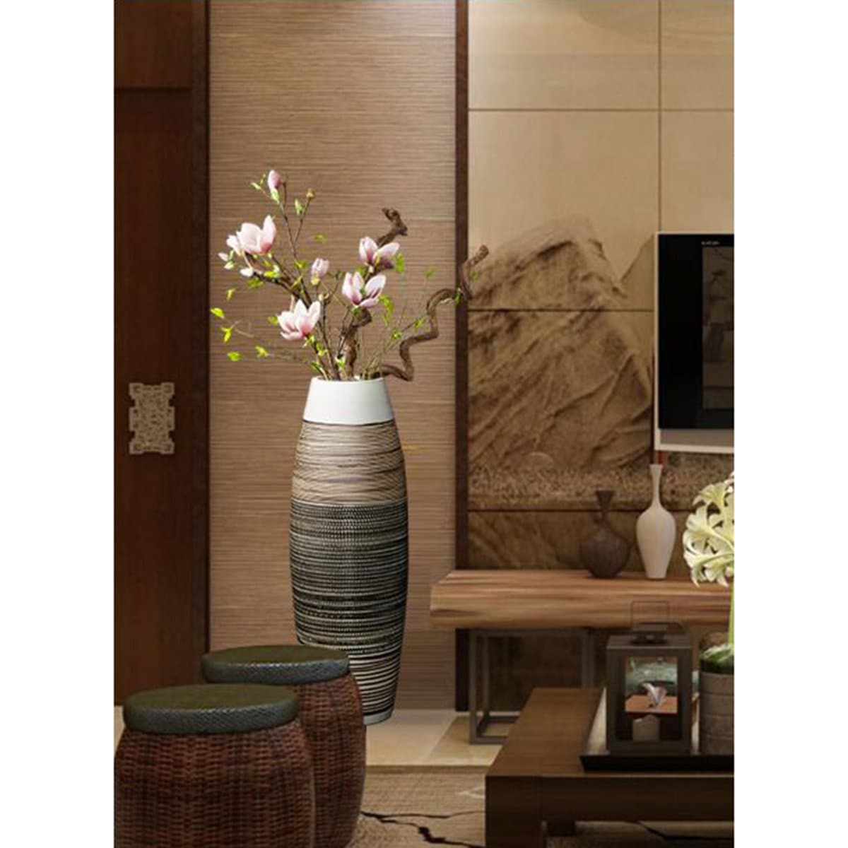 Brown Stripe Ceramic Floor Vase